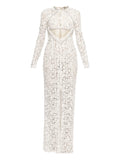 Nissa Sequin Embellished Lace Maxi Dress — White — Size S — Front View