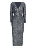 Nissa Sequined Midi Dress — Grey — Size XS — Front View