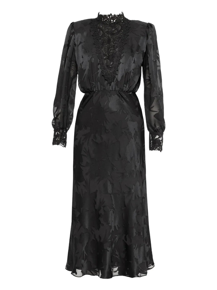Nissa Lace Trim Midi Dress — Black — Size S — Front View