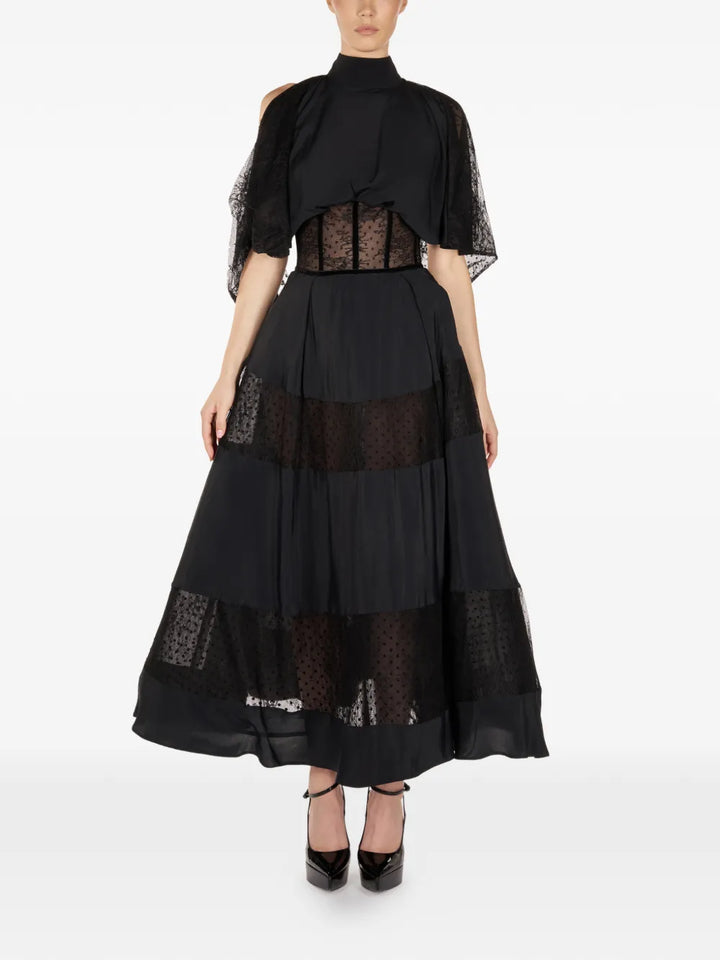 Araftu Lace Detail Panelled Midi Dress — Black — Size XS — Front View