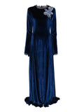 Miau By Clara Rotescu Floral Applique Maxi Dress — Blue — Size XS — Front View