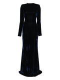 Miau By Clara Rotescu Long Sleeve Slit Maxi Dress — Blue/ Navy — Size S — Front View