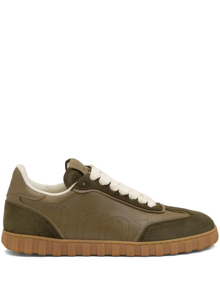 AMI Paris Step Perforated-Logo Leather — Green — Size US M 3.5 - US W 5 — Front View