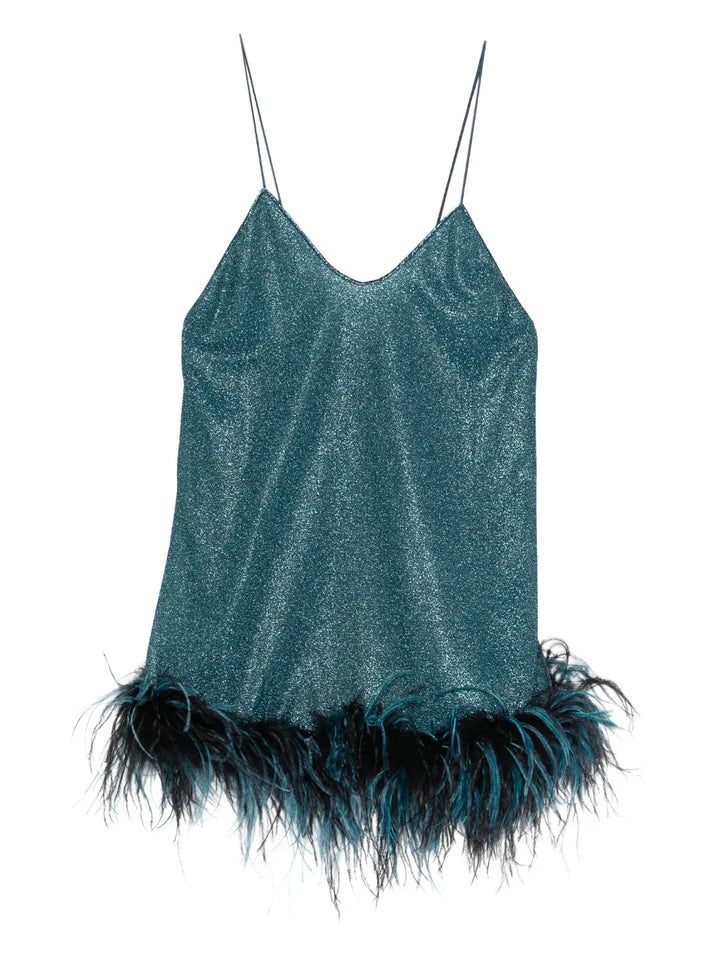Oseree V Neck Mini Dress — Blue — Size XS — Front View