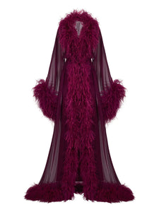 Taller Marmo Vedette Feather Maxi Dress — Purple — Size S — Front View