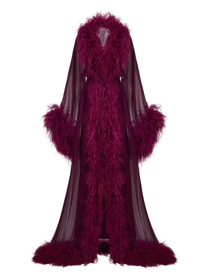 Taller Marmo Vedette Feather Maxi Dress — Purple — Size S — Front View