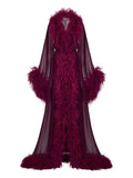 Taller Marmo Vedette Feather Maxi Dress — Purple — Size S — Front View