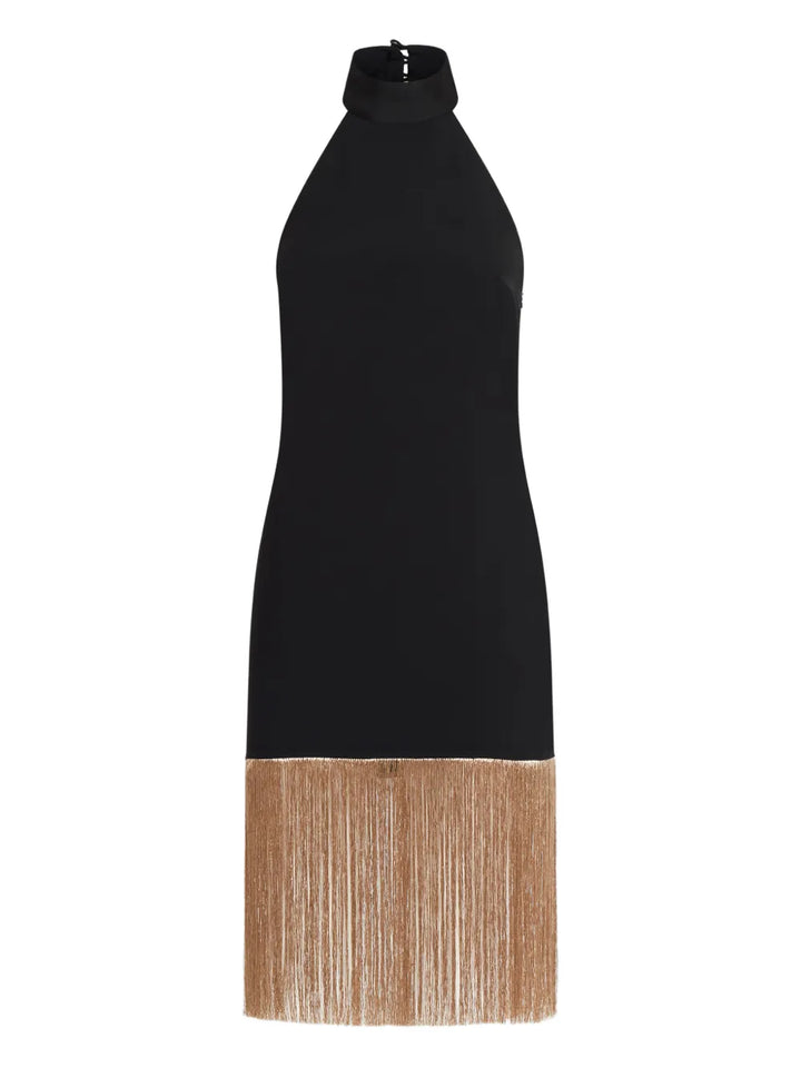 Taller Marmo Berlin Halterneck Fringed Mini Dress — Black — Size S — Front View