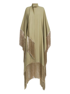 Taller Marmo Mrs Ross Revue Fringed Midi Dress — Green — Size M — Front View