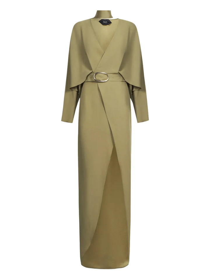 Taller Marmo Dunaway V Neck Belted Dress — Green — Size XS — Front View