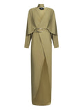 Taller Marmo Dunaway V Neck Belted Dress — Green — Size XS — Front View