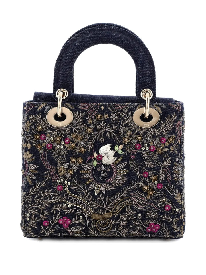 Christian Dior Pre Owned Lady Dior Bag Embroidered Denim Small Shoulder Bag — Same as shown — Size One Size — Back View