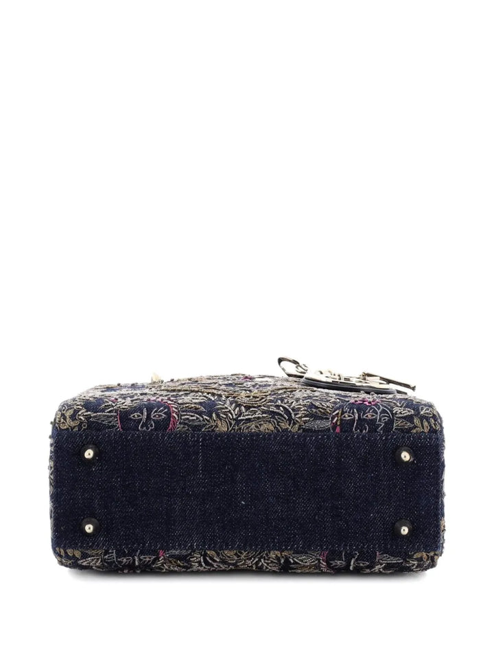 Christian Dior Pre Owned Lady Dior Bag Embroidered Denim Small Shoulder Bag — Same as shown — Size One Size — Top View