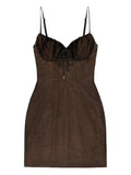 Area Crystal Hotfix Mini Dress — Brown — Size S — Front View