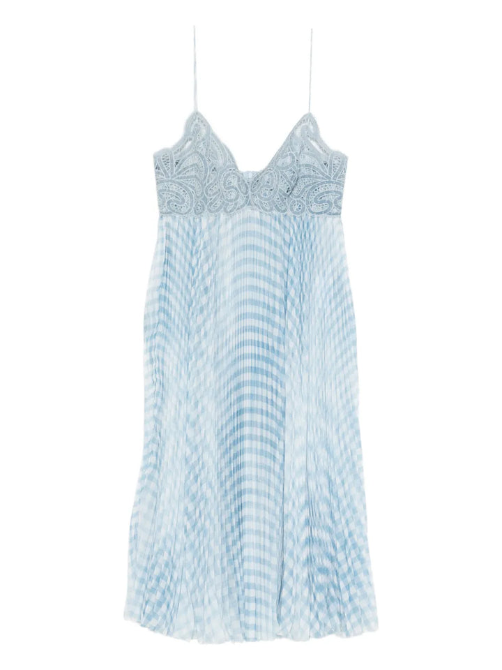 Ermanno Scervino Lace Pleated Midi Dress — Blue — Size S — Front View