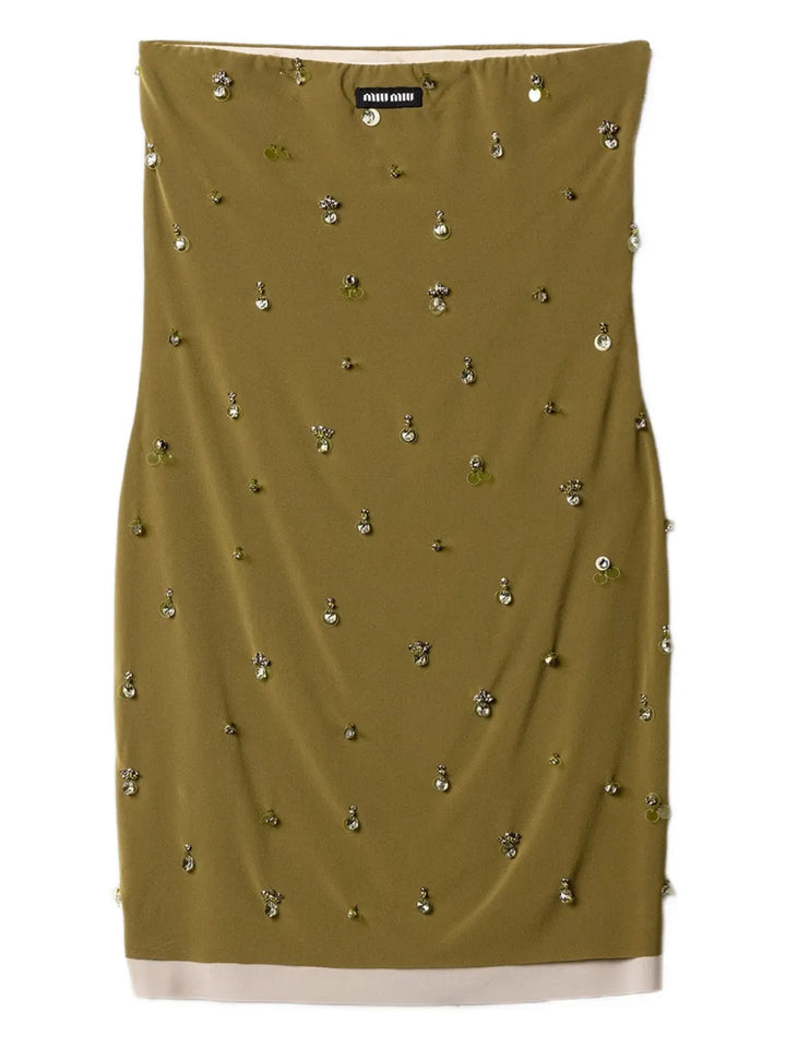 Miu Miu Knit Logo Label Mini Dress — Green — Size S — Front View