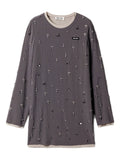 Miu Miu Embroidered Long Sleeve Mini Dress — Grey/ Red — Size XS — Front View