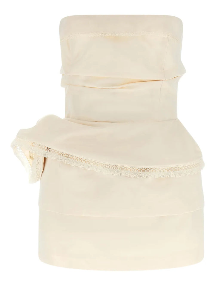 Magda Butrym Lace Draped Flower Mini Dress — Pink — Size XS — Front View