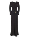 Elisabetta Franchi Draped Detail Maxi Dress — Gold — Size XS — Front View