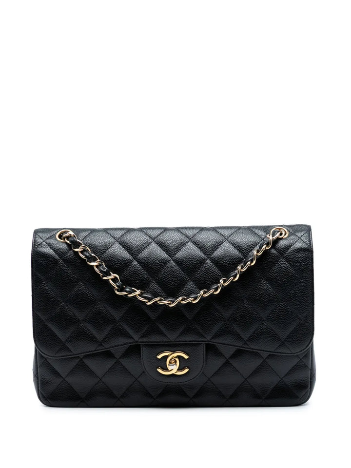 Chanel Pre Owned 2013 2014 Jumbo Classic Caviar Double Flap Shoulder Bag — Same as shown — Size One Size — Front View