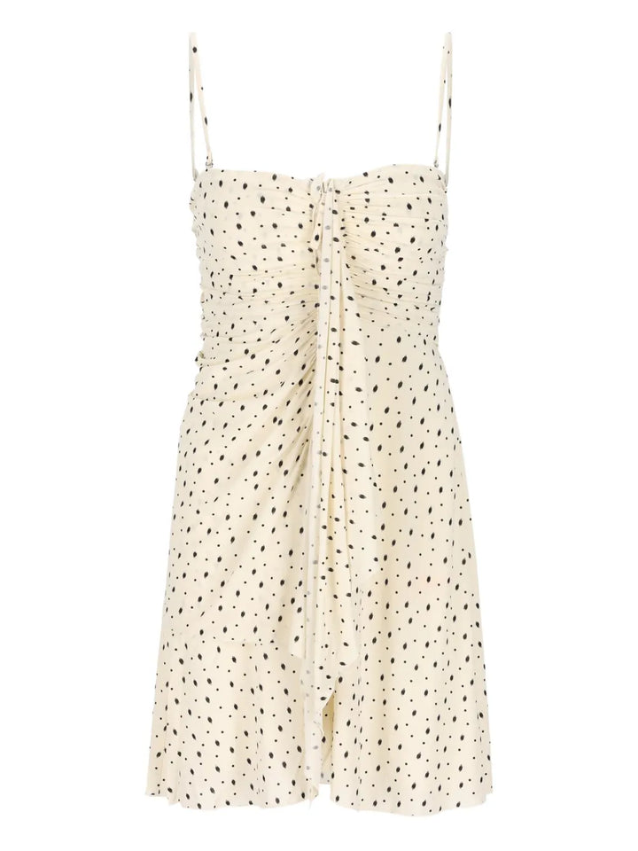 Isabel Marant Gemma Dotted Gathered Mini Dress — Beige/ Red — Size XS — Front View
