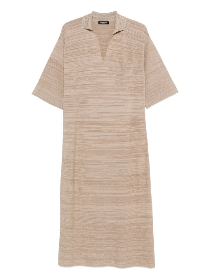 Fabiana Filippi V Neck Pocket Maxi Dress — Beige — Size XS — Front View
