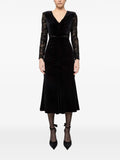 Nissa Lace Insert Velvet Midi Dress — Black — Size XS — Front View