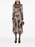 Nissa Leopard Print Midi Dress — Black/ Brown — Size S — Front View