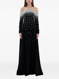 Dina Melwani Crystal Off Shoulder Gown — Black/ Red — Size XS — Front View