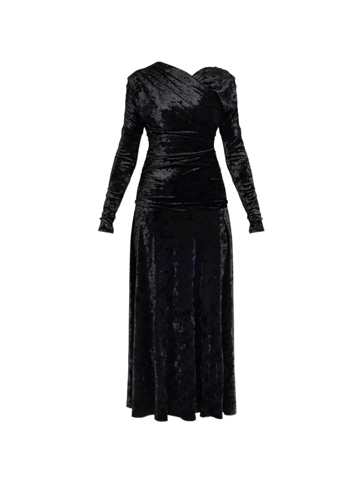 Ganni Draped Long Sleeved Maxi Dress — Black — Size XS — Front View