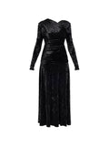 Ganni Draped Long Sleeved Maxi Dress — Black — Size XS — Front View