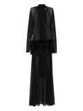 Atu Body Couture Feather Panel Gown — Black — Size XS — Front View