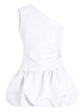 Patou One Shoulder Bloomer Mini Dress — White/ Red — Size XS — Front View