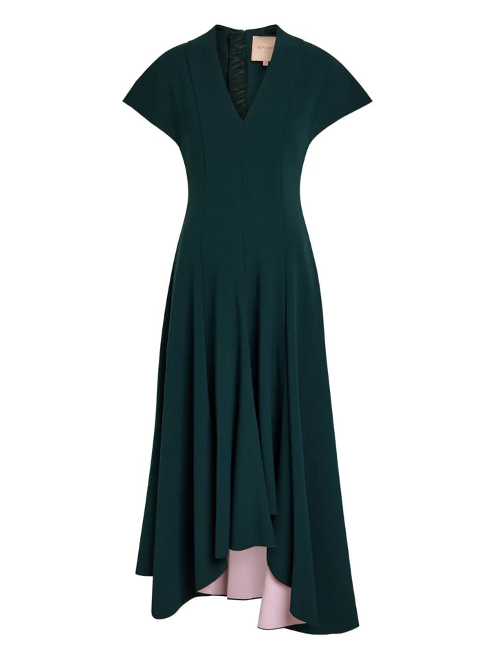 Roksanda Sapha V Neck Asymmetric Dress — Red/ Green — Size XS — Front View