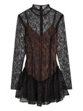 De La Vali Brisa Lace Ruffled Mini Dress — Black — Size S — Front View
