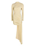 De La Vali Ravel Draped Long Sleeve Mini Dress — Red/ Cream — Size XS — Front View