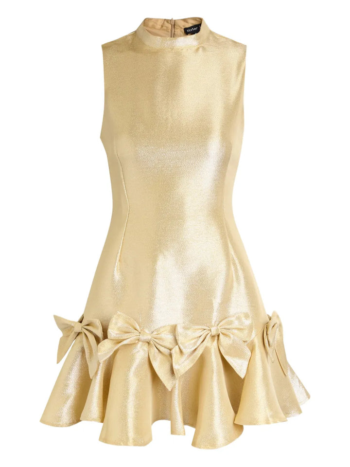 Sister Jane Shimmy High Neck Mini Dress — Gold — Size XS — Front View