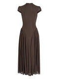 Reformation Maven Mock Neck Midi Dress — Brown/ Red — Size XS — Front View