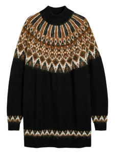 Staud Liza Patterned Roll Neck Mini Dress — Black — Size S — Front View