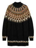 Staud Liza Patterned Roll Neck Mini Dress — Black — Size S — Front View
