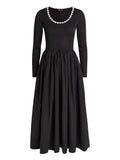 Sister Jane Beaded Long Sleeved Midi Dress — Black/ Red — Size XS — Front View