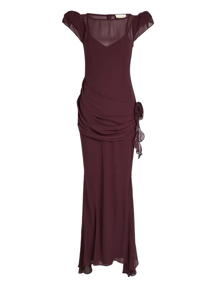 De La Vali Floral Draped Maxi Dress — Red — Size XS — Front View
