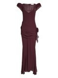 De La Vali Floral Draped Maxi Dress — Red — Size XS — Front View