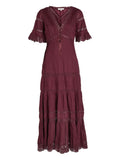 Loveshackfancy Marlowe Lace Detail Midi Dress — Red — Size XS — Front View
