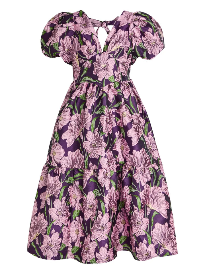Sister Jane Floraison Jacquard Midi Dress — Purple — Size XS — Front View