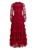 Needle Thread Blossom Sequin Embellished Maxi Dress — Red — Size XS — Front View