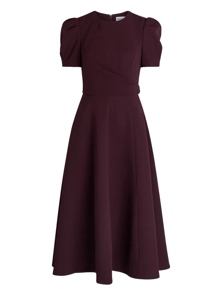 Rebecca Vallance Syrah Puff Sleeve A Line Midi Dress — Black — Size XS — Front View