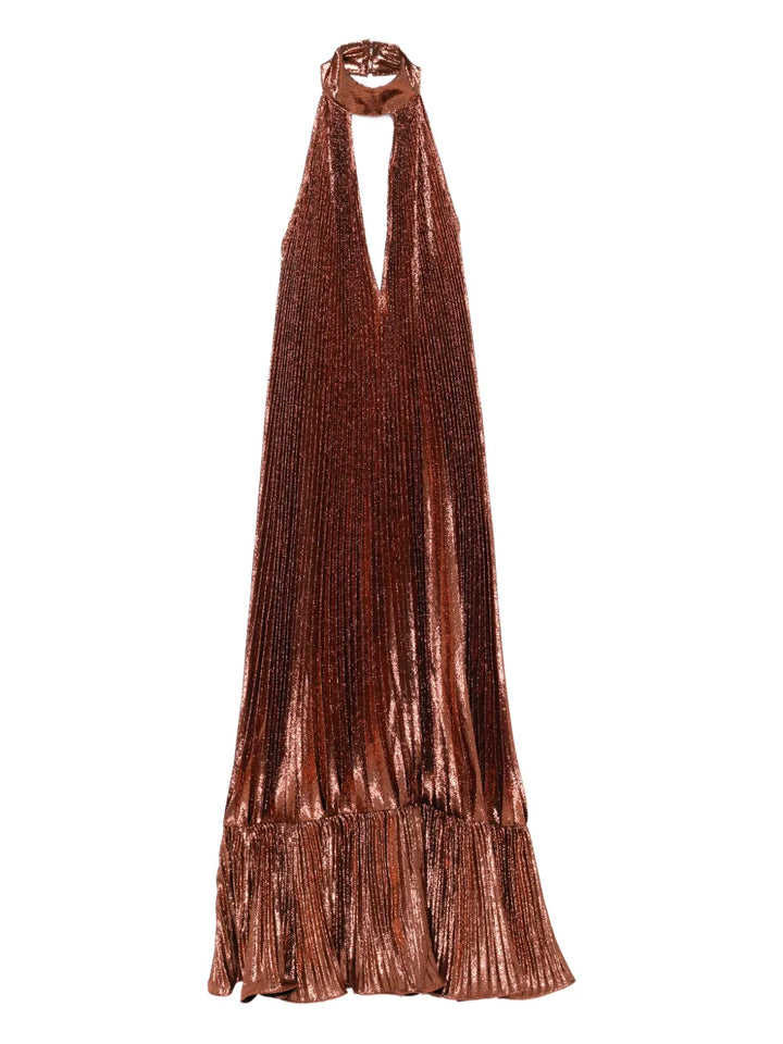 Lidee Pleated Maxi Dress — Brown — Size S — Front View