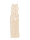 Oseree Marylin Sequin Embellished Dress — Beige — Size XS — Front View
