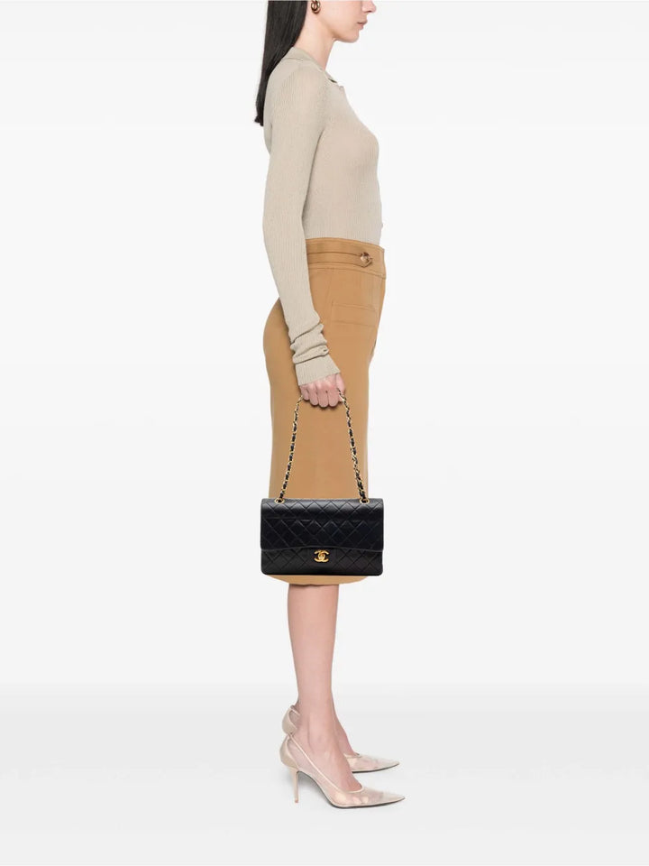 Chanel Pre Owned 1989 1991 Medium Classic Lambskin Double Flap Shoulder Bag — Same as shown — Size One Size — Side View